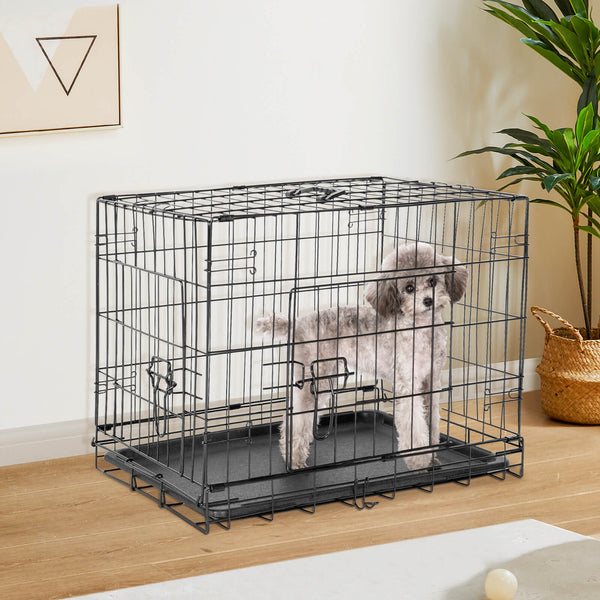 Sweetcrispy Dog Crate Double Door with Divider Foldable Indoor/Outdoor