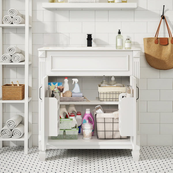 Sweetcrispy Modern Bathroom Vanity Cabinet with Sink, 2 Door and Multiple Drawers