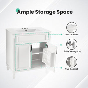 Sweetcrispy Modern Bathroom Vanity Cabinet with Sink, 2 Door and Multiple Drawers