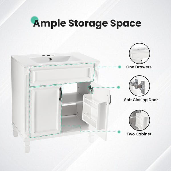 Sweetcrispy Modern Bathroom Vanity Cabinet with Sink, 2 Door and Multiple Drawers