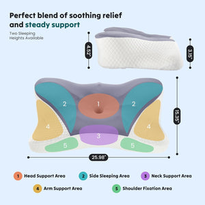 SWEETCRISPY Queen Size Cervical Neck Pillow, Memory Foam with Ice Silk Cover, Ergonomic Contour Design, Cooling & Breathable
