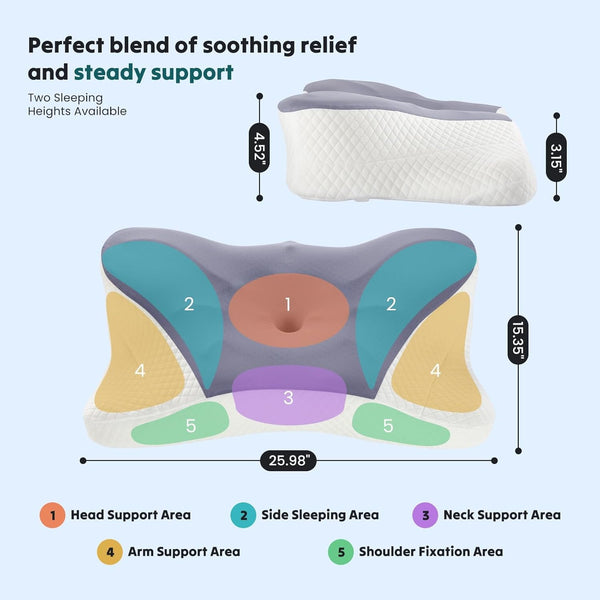 SWEETCRISPY Queen Size Cervical Neck Pillow, Memory Foam with Ice Silk Cover, Ergonomic Contour Design, Cooling & Breathable