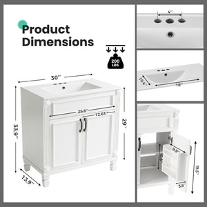 Sweetcrispy Modern Bathroom Vanity Cabinet with Sink, 2 Door and Multiple Drawers
