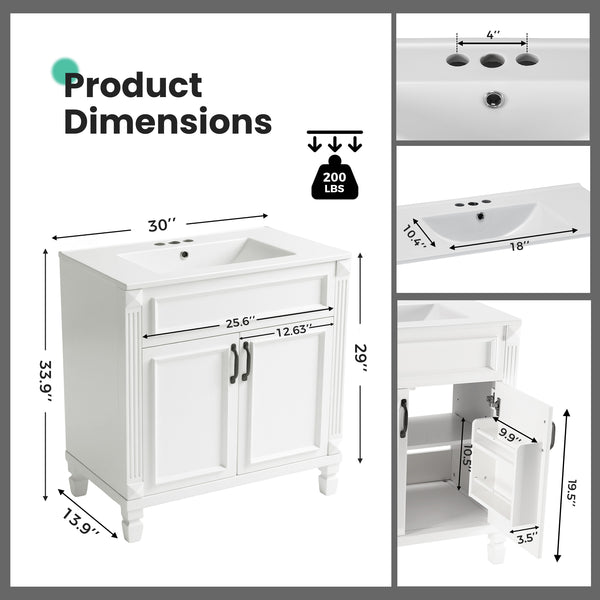 Sweetcrispy Modern Bathroom Vanity Cabinet with Sink, 2 Door and Multiple Drawers