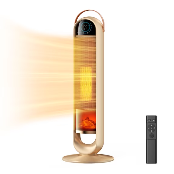 Sweetcrispy  1500W Space Heater Large Rooms, 31-Inch Portable Tower-Electric Heater with Remote, 4 Model Adjustable Temperature Control, Illuminated Flame