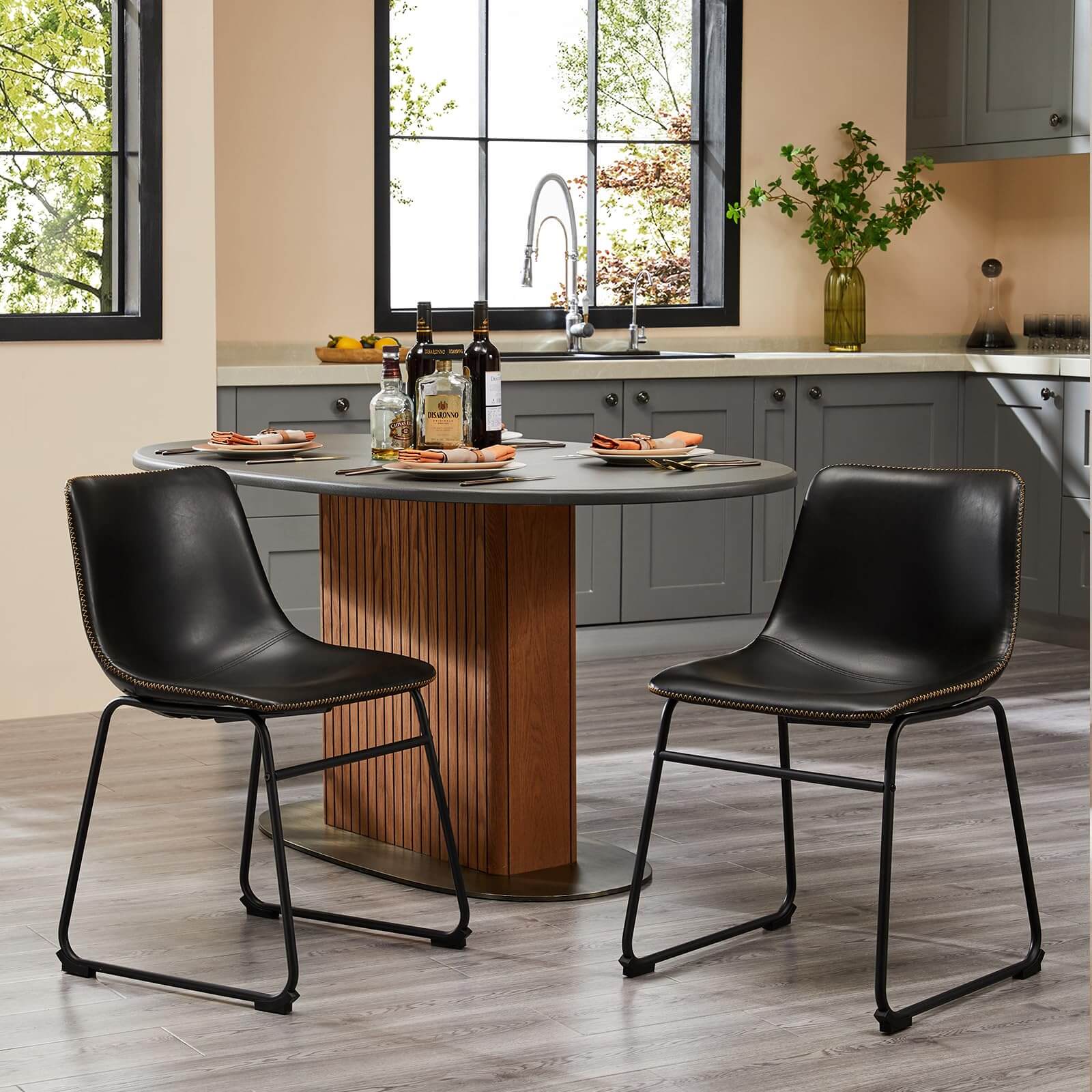 Sweetcrispy Set of 2 Barstool, Industrial Faux Leather, for Kitchen Dining Room – sweetcrispy
