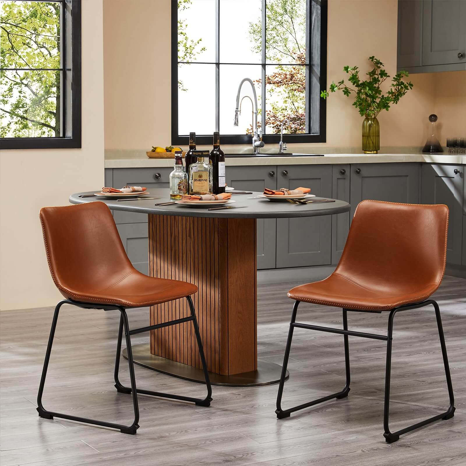 Sweetcrispy Set of 2 Barstool, Industrial Faux Leather, for Kitchen Dining Room – sweetcrispy
