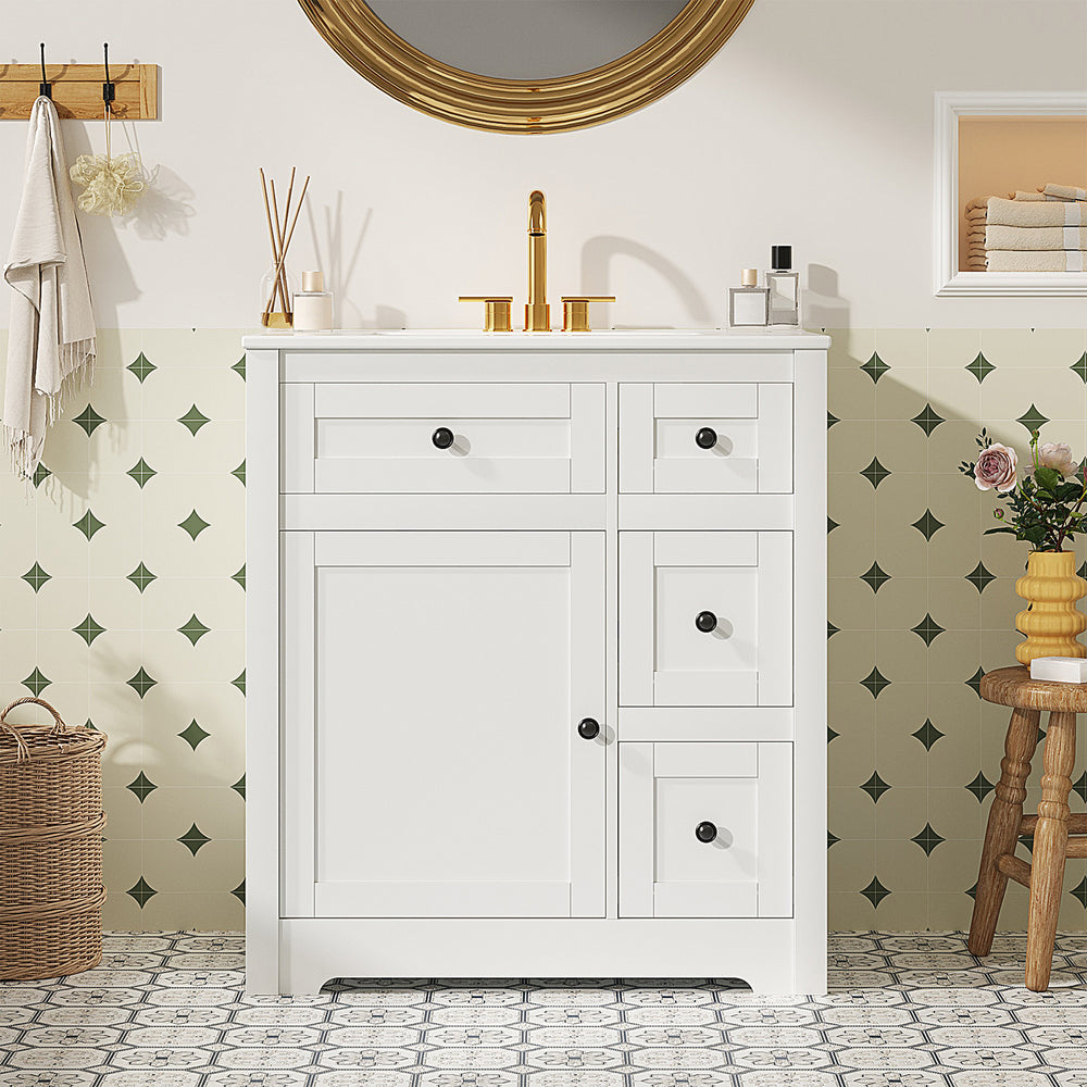 Sweetcrispy Bathroom Vanity with Ceramic Sink and Storage, White