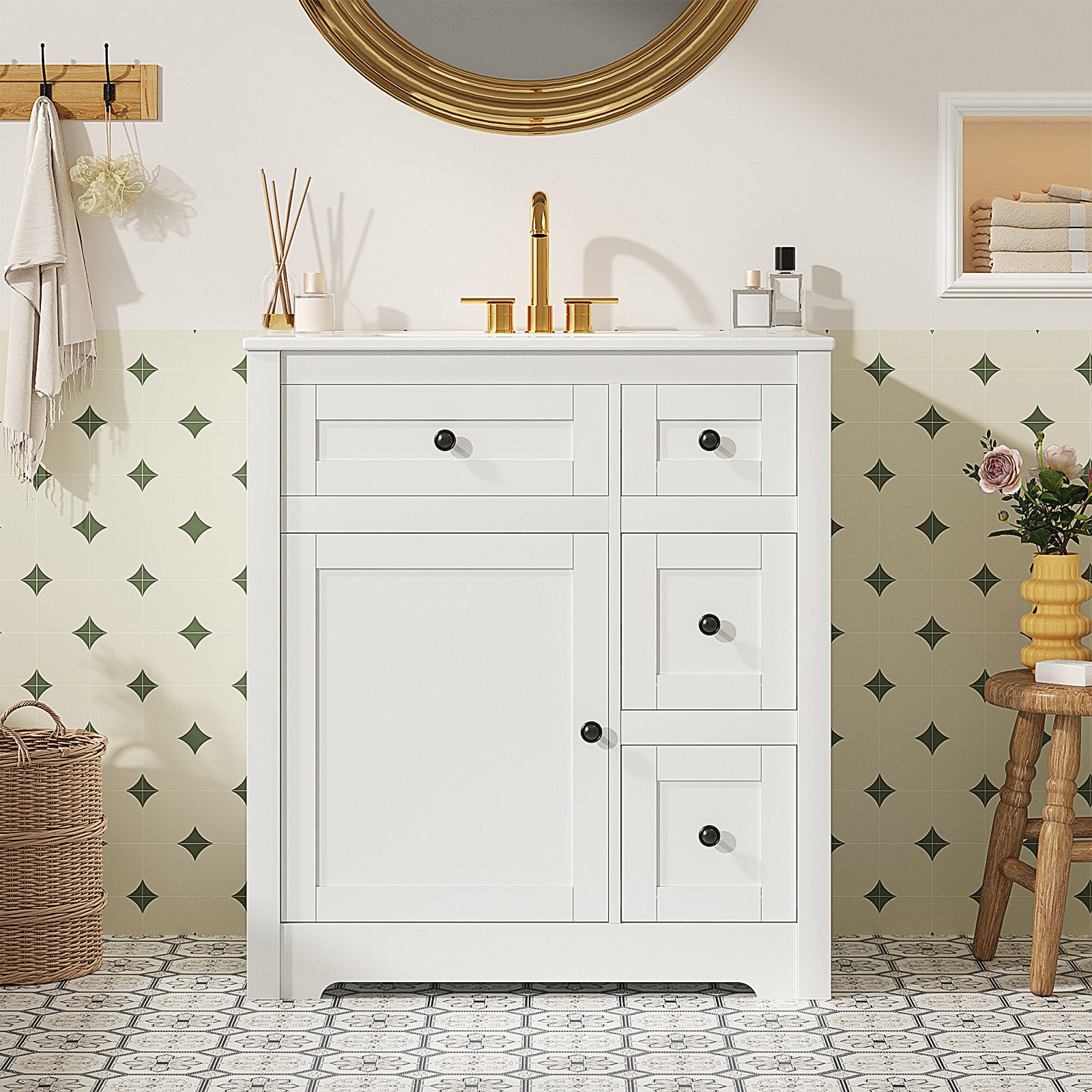 Sweetcrispy Bathroom Vanity with Ceramic Sink and Storage, White – sweetcrispy