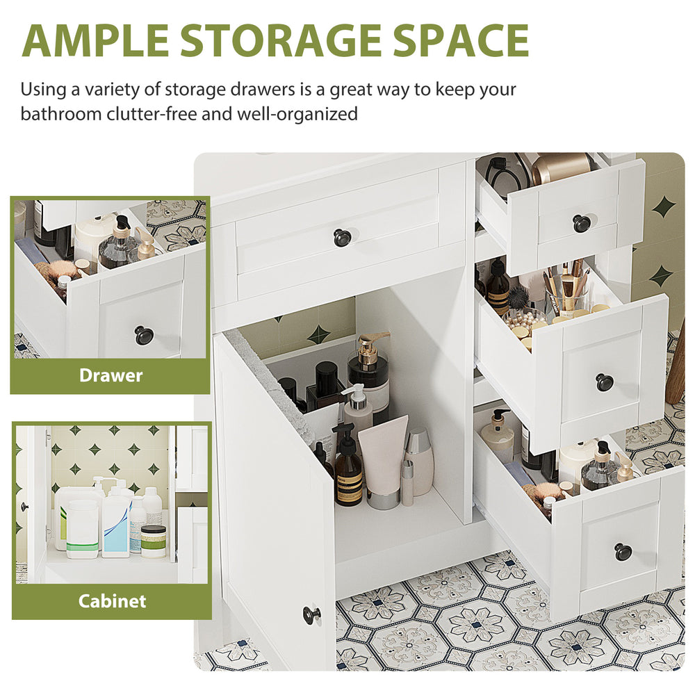 Sweetcrispy Bathroom Vanity with Ceramic Sink and Storage, White