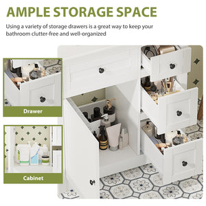 Sweetcrispy Bathroom Vanity with Ceramic Sink and Storage, White