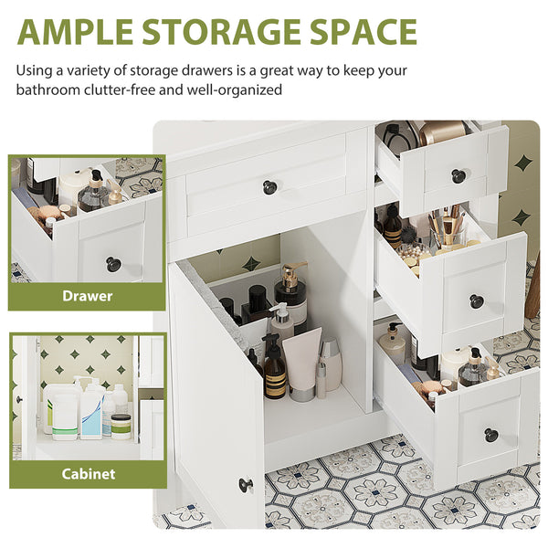 Sweetcrispy Bathroom Vanity with Ceramic Sink and Storage, White