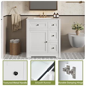 Sweetcrispy Bathroom Vanity with Ceramic Sink and Storage, White