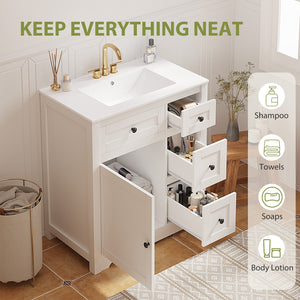 Sweetcrispy Bathroom Vanity with Ceramic Sink and Storage, White