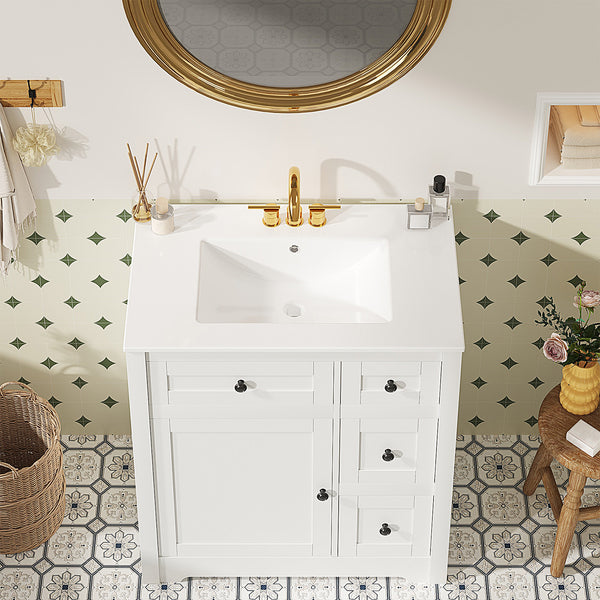 Sweetcrispy Bathroom Vanity with Ceramic Sink and Storage, White