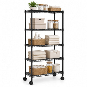 Sweetcrispy Heavy Duty Rolling Wire Storage Shelves for Kitchen/Pantry/Basement