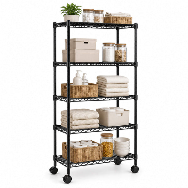 Sweetcrispy Heavy Duty Rolling Wire Storage Shelves for Kitchen/Pantry/Basement