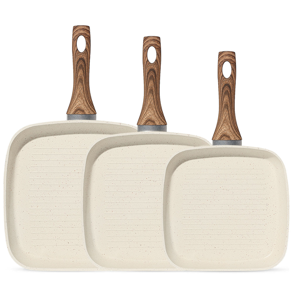 Sweetcrispy Nonstick Cookware Set, Square Frying Pan Set with Wooden Handle