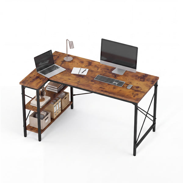 Sweetcrispy, L Shaped Computer Desk with Storage Shelves, Corner Office Desk