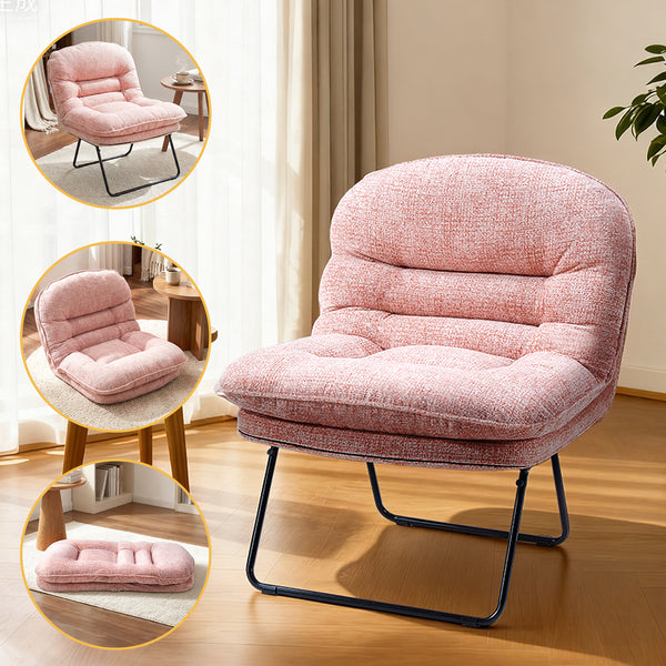 Sweetcrispy Foldable Cushioned Saucer Chair, Lounge Chair with Adjustable Back Support