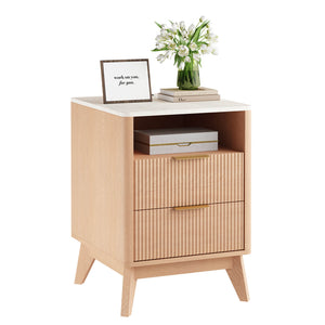 Sweetcrispy Wooden Nightstand with AC Outlets – Mid-Century Design