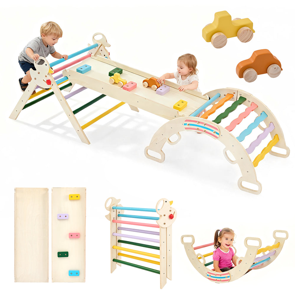 Sweetcrispy 9-in-1 Foldable Wooden Montessori Toddler Climbing Playset for Kids