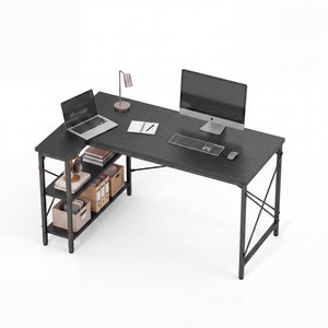 Sweetcrispy, L Shaped Computer Desk with Storage Shelves, Corner Office Desk