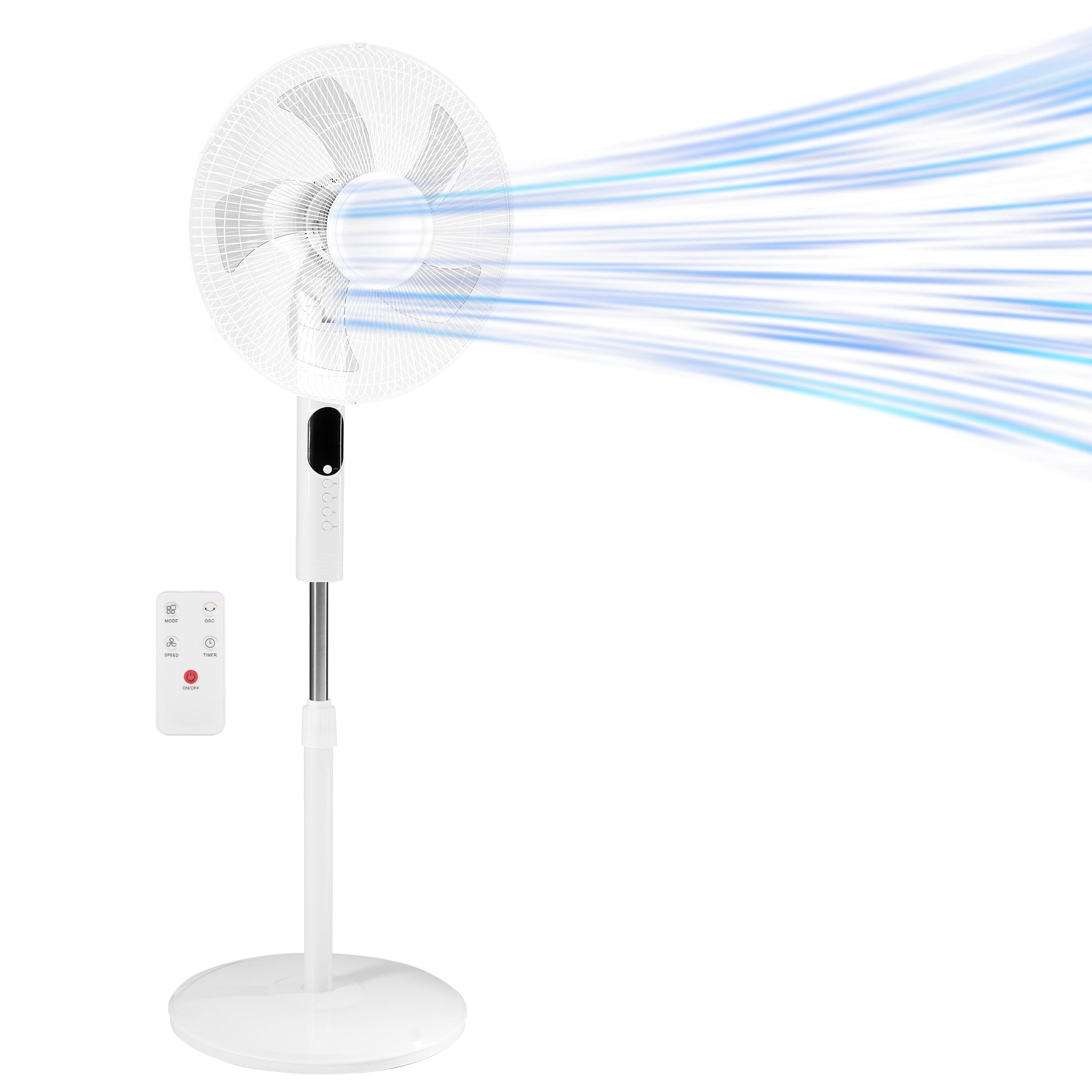 Sweetcrispy 16" Pedestal Fan with Remote, 3-Speed, 80° Oscillating, Height Adjustable, 15H Timer, Quiet Energy-Efficient