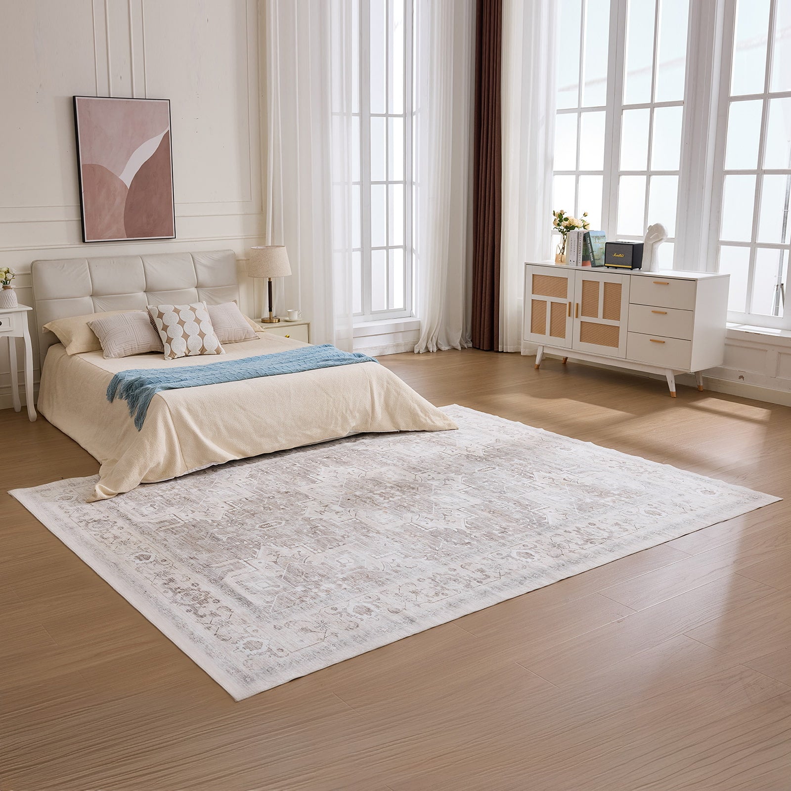 Sweetcrispy Washable Low-Pile Polyester Area Rug