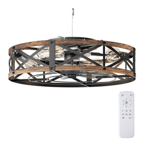 Sweetcrispy Farmhouse Caged Ceiling Fan with Light Flush Mount Fandelier Remote Dimmable LED for Bedroom Living Room Kitchen