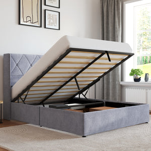 Sweetcrispy Velvet Upholstered Gas-Lift Bed Frame with Storage Space for Bedroom