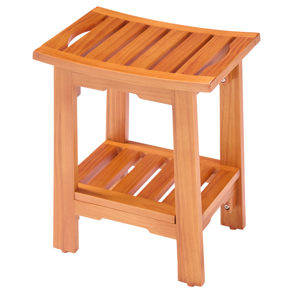 Sweetcrispy Teak Shower Bench, Adjustable Shower Stool with Non-Slip Seat for Bathroom, Tub, Spa and Outdoor Use