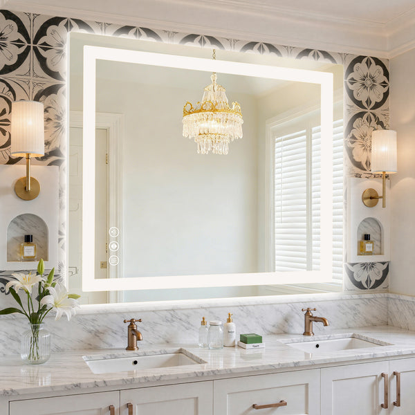 Sweetcrispy Rectangular LED Bathroom Mirror with Anti-Fog & Touch Control