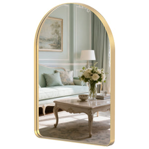 Sweetcrispy Arched-Top Rectangular Wall-Mounted Mirror – Aluminum Frame, HD Tempered Glass, Perfect for Bathroom, Bedroom & Living Room