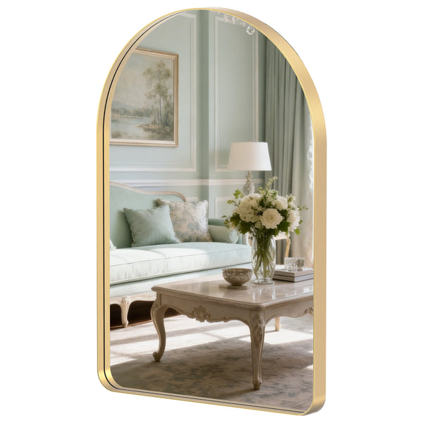 Sweetcrispy Arched-Top Rectangular Wall-Mounted Mirror – Aluminum Frame, HD Tempered Glass, Perfect for Bathroom, Bedroom & Living Room