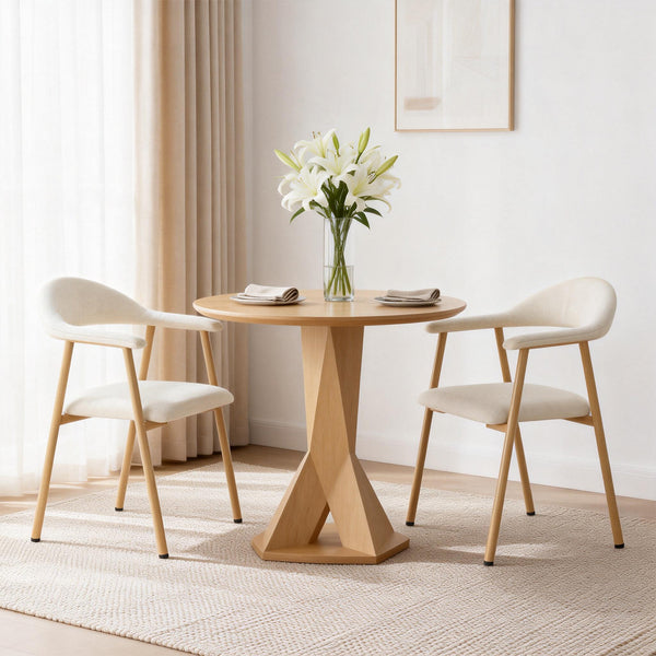 Sweetcrispy Upholstered Dining Chairs, Wood-Look Finish with Sturdy Metal Frame, Set of 2