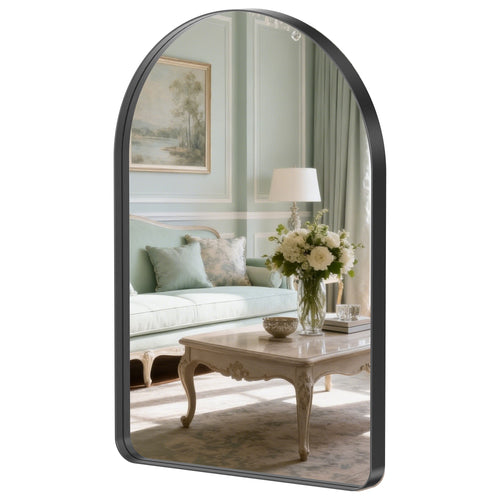 Sweetcrispy Arched-Top Rectangular Wall-Mounted Mirror – Aluminum Frame, HD Tempered Glass, Perfect for Bathroom, Bedroom & Living Room