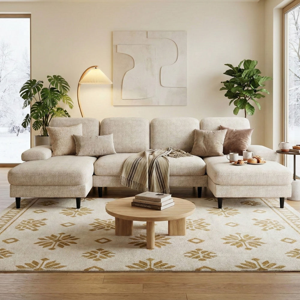 Sweetcrispy U-Shaped Modular Sectional Sofa Couch with Pillows for Living Room