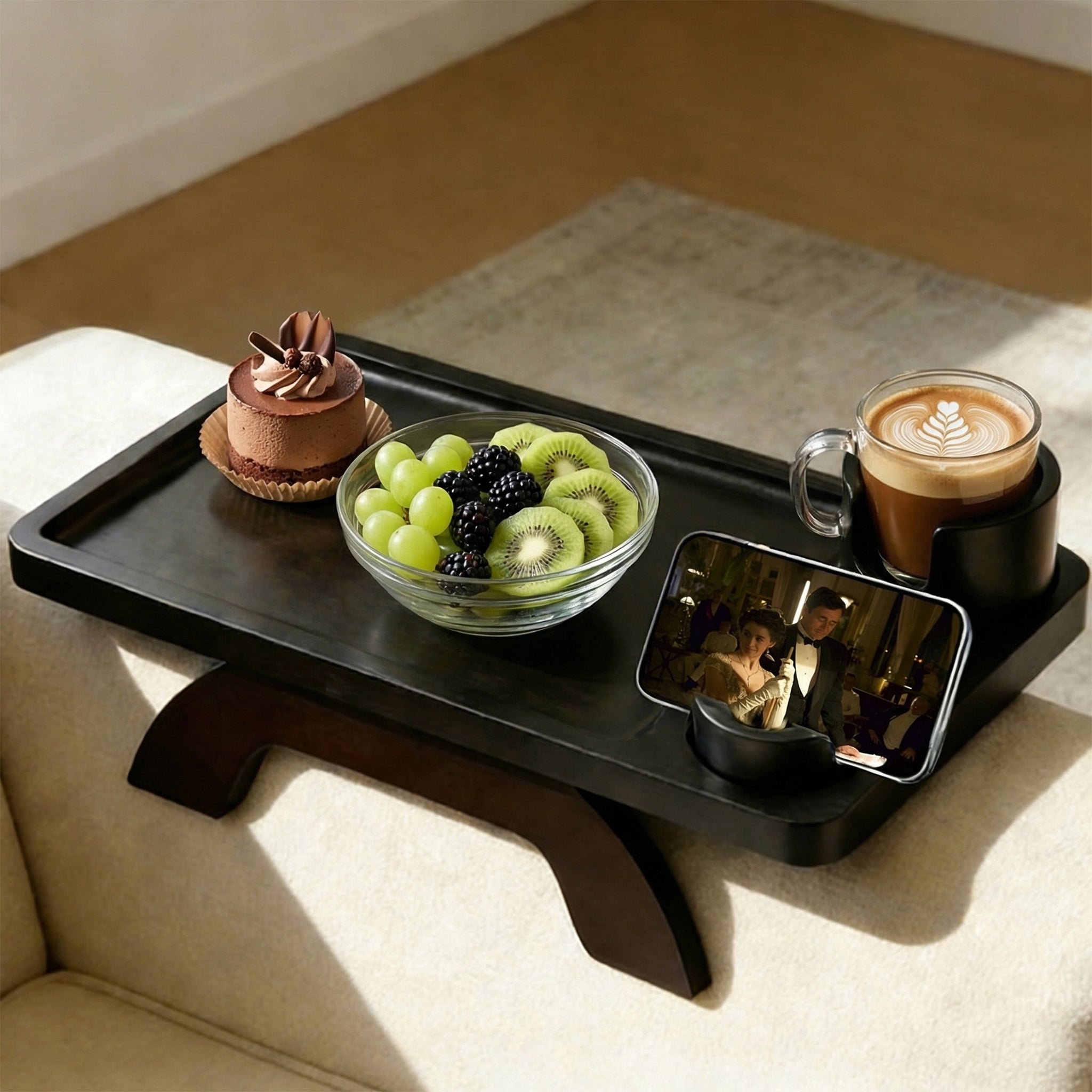 SWEETCRISPY Sofa Arm Tray - Stable Organizer for Drinks Snacks Remote, Universal Fit for Couch Armrests, Non-Slip Design, Easy Install