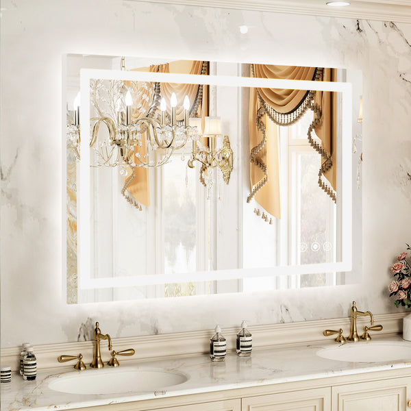 Sweetcrispy Rectangular LED Bathroom Mirror with Anti-Fog & Touch Control
