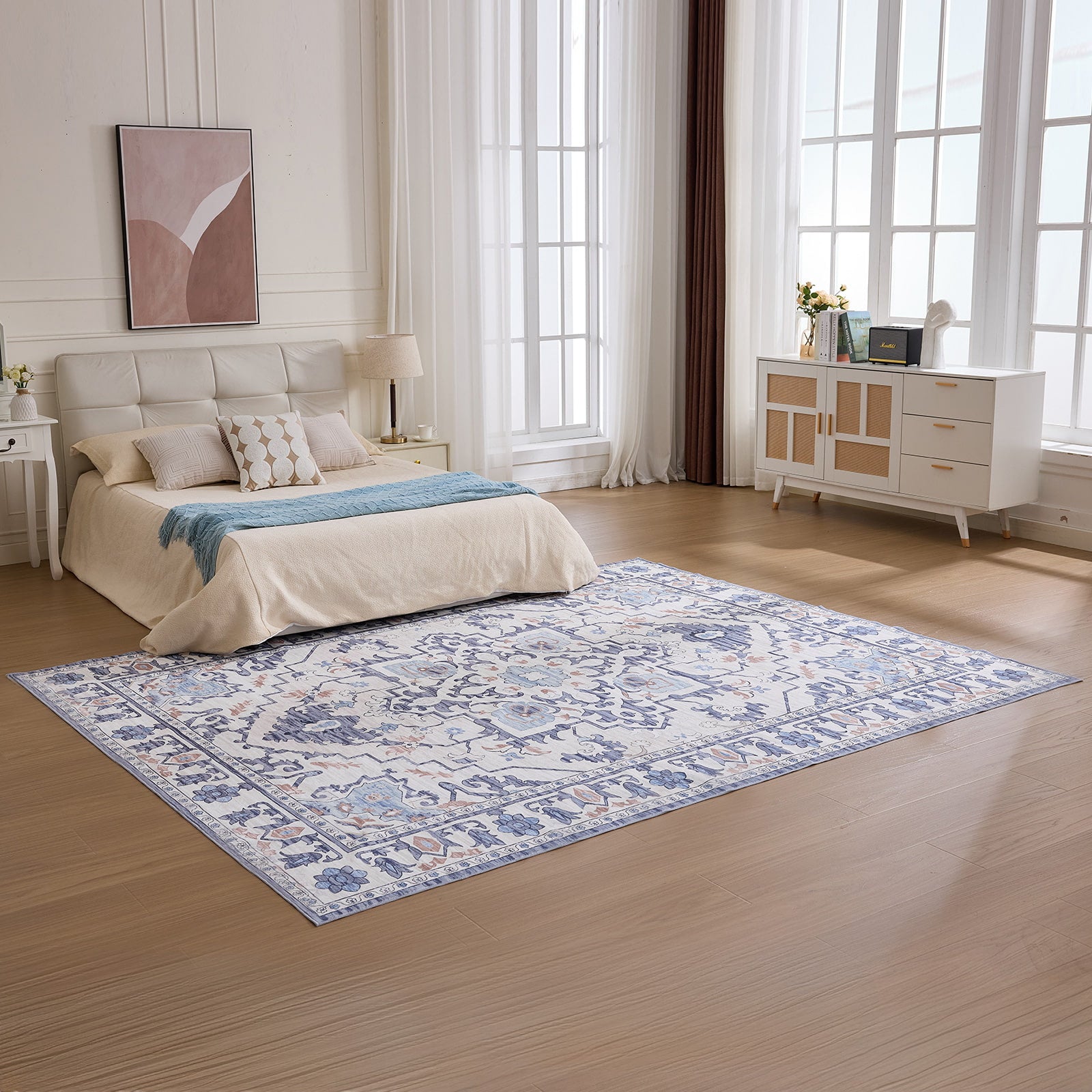 Sweetcrispy Washable Low-Pile Polyester Area Rug
