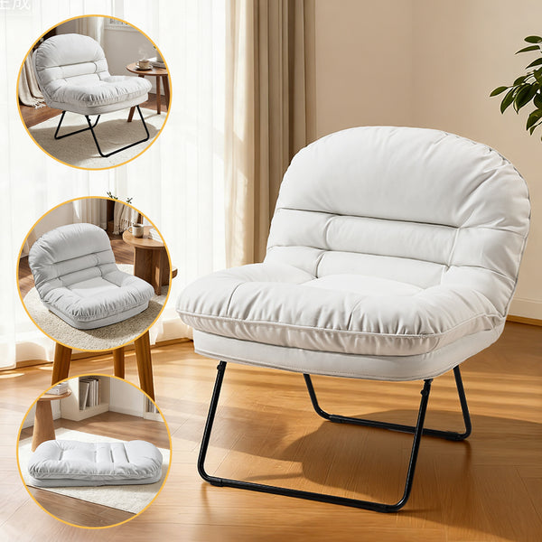 Sweetcrispy Foldable Cushioned Saucer Chair, Lounge Chair with Adjustable Back Support