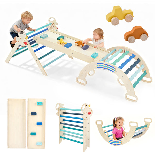 Sweetcrispy 9-in-1 Foldable Wooden Montessori Toddler Climbing Playset for Kids