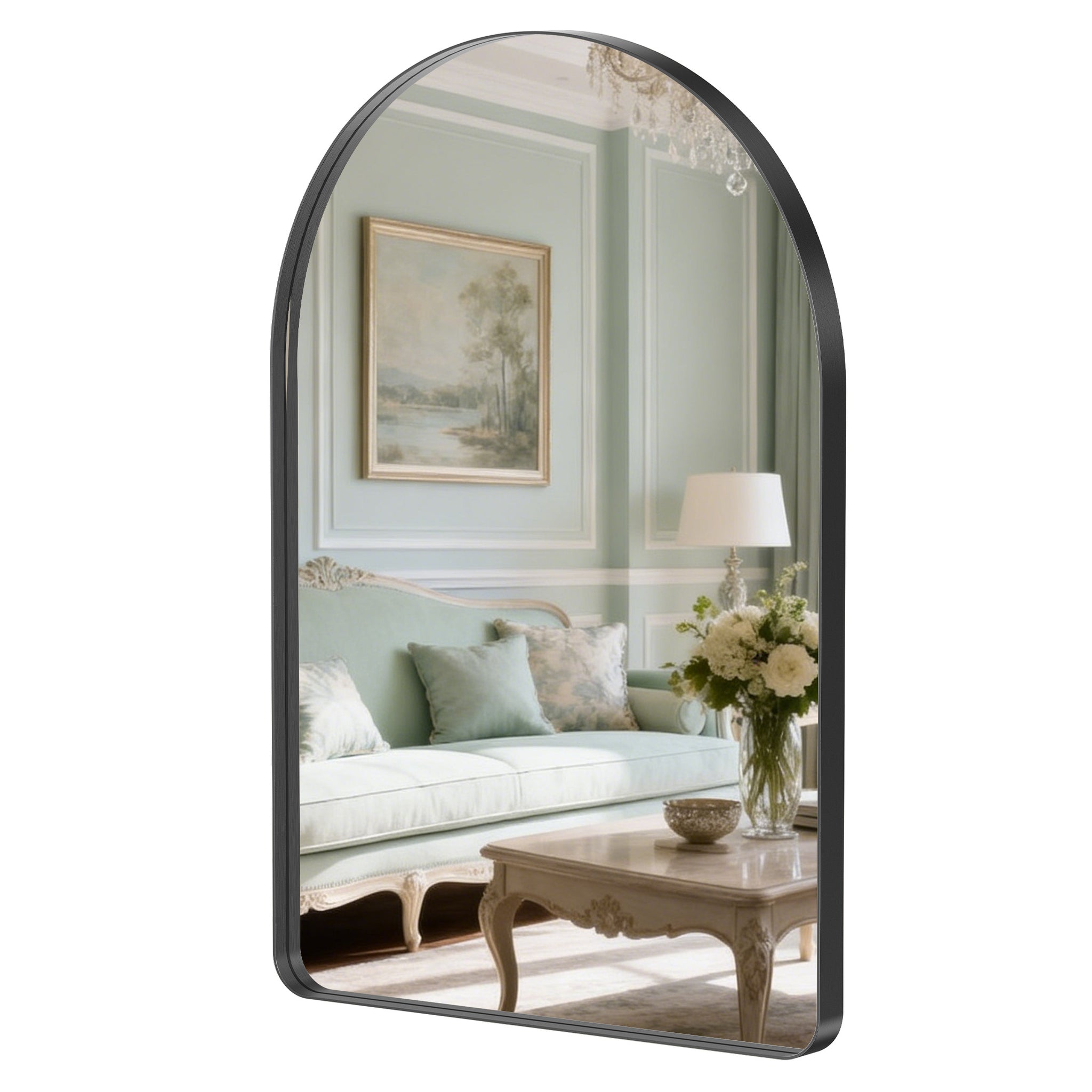 Sweetcrispy Arched-Top Rectangular Wall-Mounted Mirror – Aluminum Frame, HD Tempered Glass, Perfect for Bathroom, Bedroom & Living Room