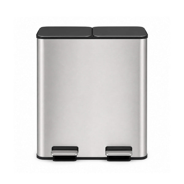 Sweetcrispy Double-Bin Stainless Steel Trash Can with Lid