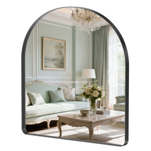 Sweetcrispy Arched-Top Rectangular Wall-Mounted Mirror – Aluminum Frame, HD Tempered Glass, Perfect for Bathroom, Bedroom & Living Room