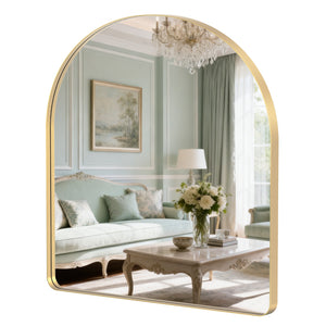 Sweetcrispy Arched-Top Rectangular Wall-Mounted Mirror – Aluminum Frame, HD Tempered Glass, Perfect for Bathroom, Bedroom & Living Room