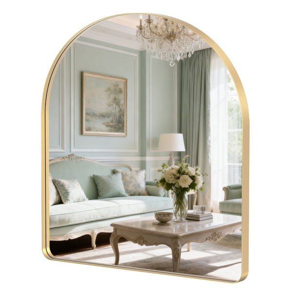 Sweetcrispy Arched-Top Rectangular Wall-Mounted Mirror – Aluminum Frame, HD Tempered Glass, Perfect for Bathroom, Bedroom & Living Room