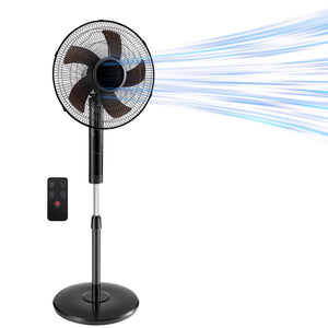 Sweetcrispy 16" Pedestal Fan with Remote, 3-Speed, 80° Oscillating, Height Adjustable, 15H Timer, Quiet Energy-Efficient