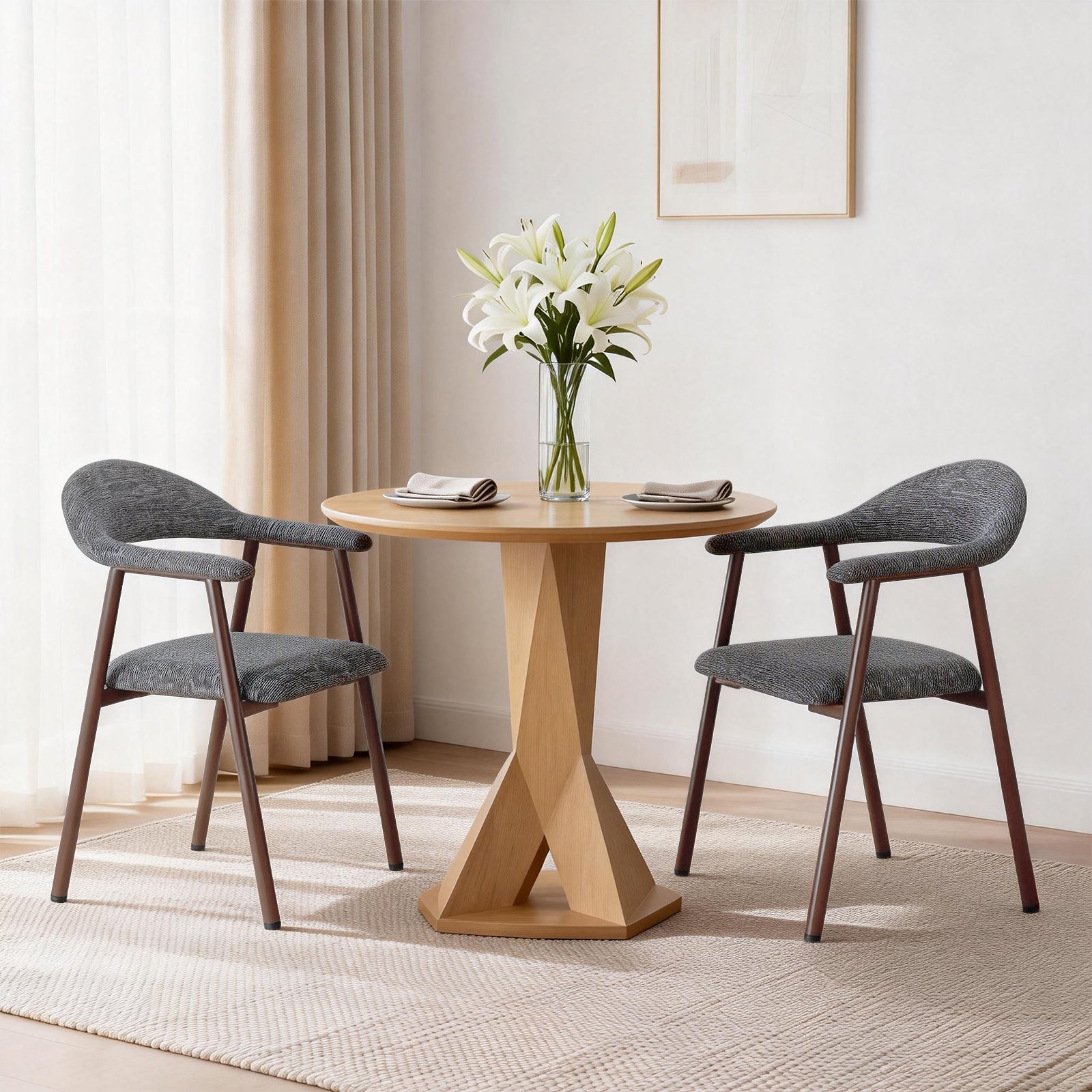 Sweetcrispy Upholstered Dining Chairs, Wood-Look Finish with Sturdy Metal Frame, Set of 2